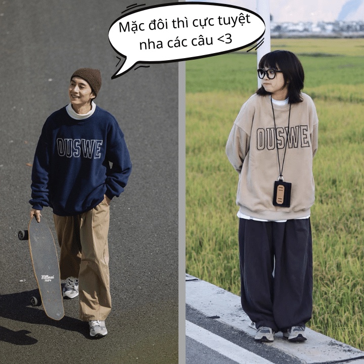 Áo sweater nữ/Áo nỉ form rộng tay bồng in chữ OUSWE phong cách ulzzang chất nỉ siêu dày RÔ STORE SW26 | BigBuy360 - bigbuy360.vn