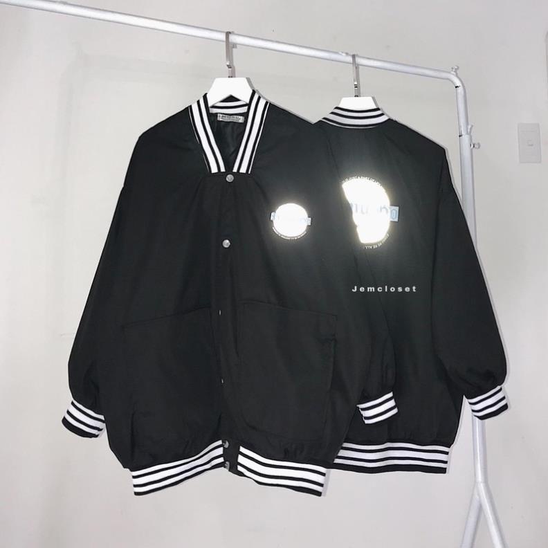 Áo Khoác Bomber Jacket Kaki 1 Lớp Form Rộng Phản Quang Logo Tròn Freesize Nam Nữ Ullzang Unisex