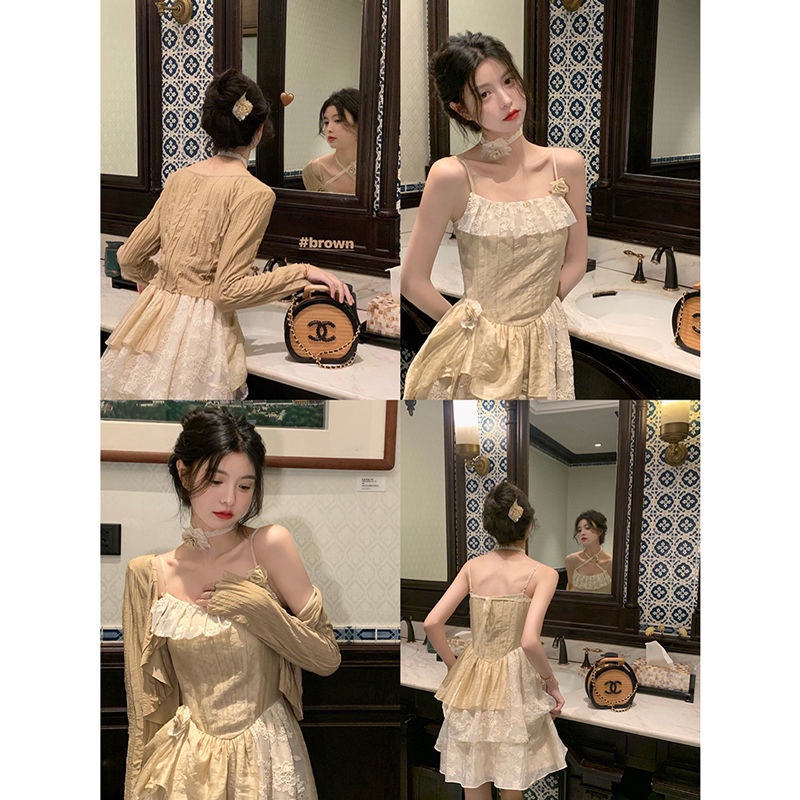 Đầm Hai Dây Dáng Dài Chiết Eo Cao Kiểu Công Chúa Thời Trang Pháp