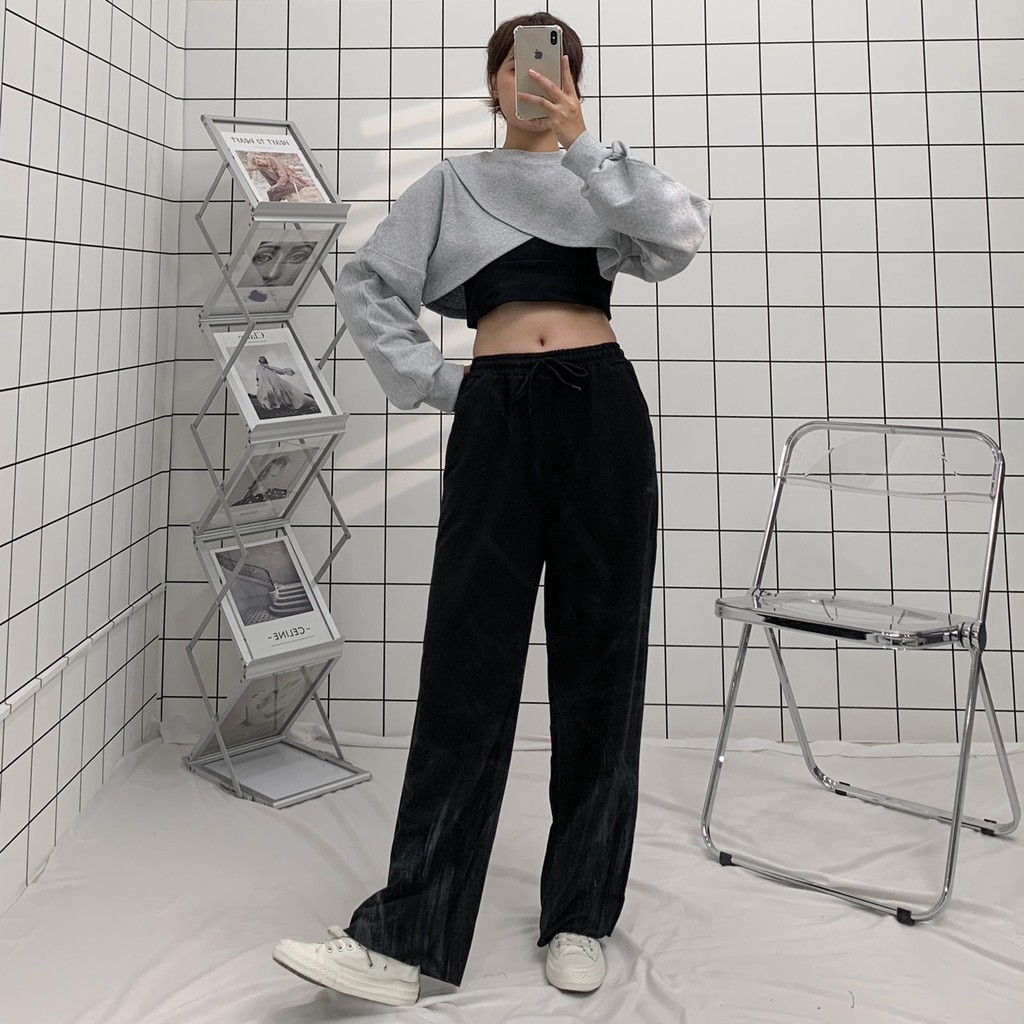 Áo Croptop Dài Tay Dáng Rộng Đắp Chéo SONA Phong Cách Hàn Quốc (Tặng Kèm Bra) - Tuni Store