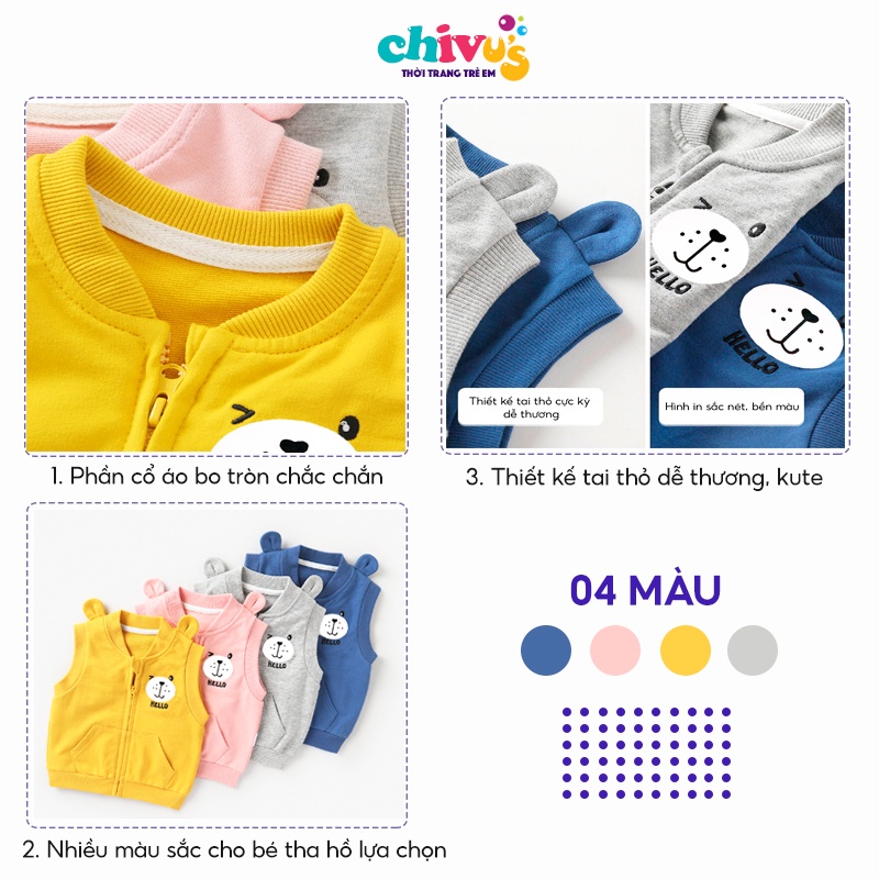 Áo gile bé trai bé gái chất nỉ da cá hoạ tiết tai gấu dễ thương CHIVU's KID áo khoác gile cho bé 1 2 3 4 5 6 7 tuổi