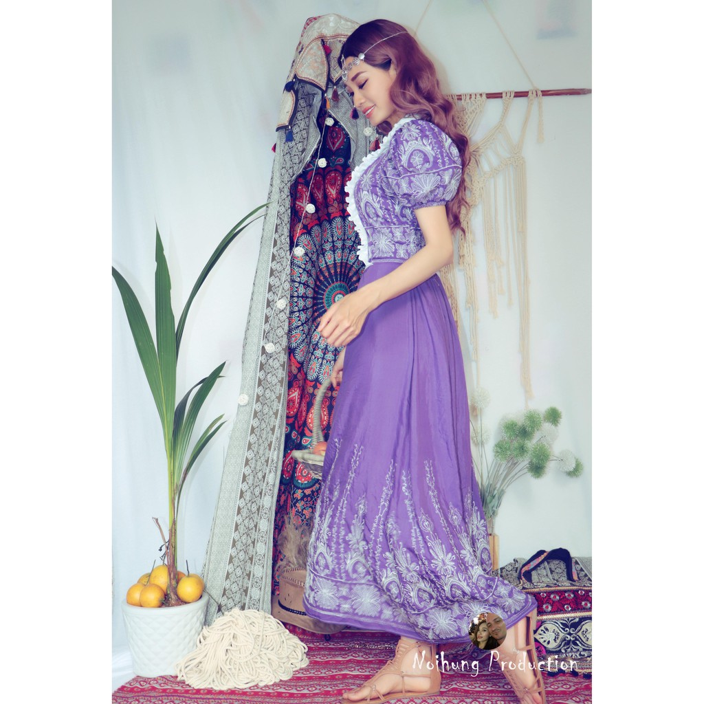 Đầm váy vintage ulzzang công chúa tiểu thư bánh bèo Bohemian thêu hoa maxi boho dáng dài xòe đi biển đẹp rẻ hotgirl