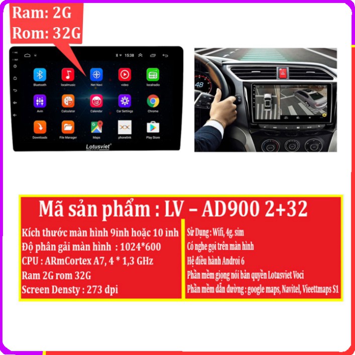 Sản Phẩm Màn hình DVD Android loại 9-10 inch Wifi, 4G cao cấp dùng cho tất cả các loại xe ô tô LV–AD900 2+32