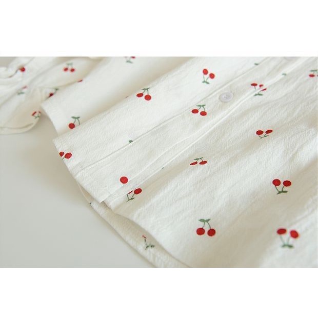 Áo Sơ Mi Tay Dài Cổ Búp Bê Họa Tiết Cherry Phong Cách Nhật Bản Mới