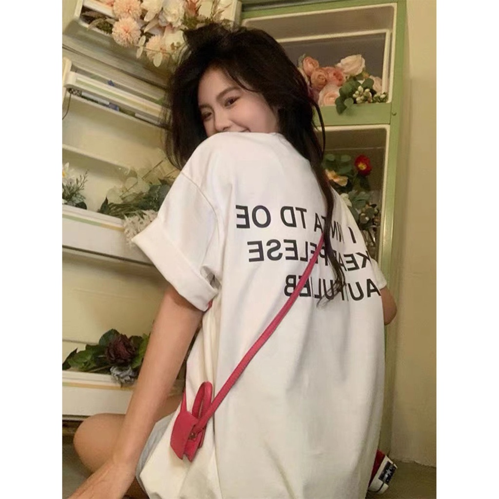 Áo Thun Ngắn Tay Cổ Tròn Họa Tiết Sọc In Chữ Phong Cách Hàn Quốc Dễ Phối Đồ Thời Trang