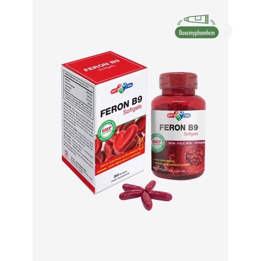 Thực phẩm chức năng bổ sung sắt Feron B9 Mediphar Usa Lọ 120 viên nang mềm (Bổ sung sắt và các vitamin tạo máu)