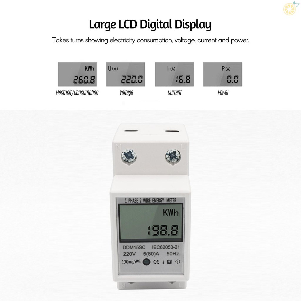 micc-LCD Digital Display Single Phase DIN-Rail Energy Meter 5-80A 220V 50Hz Electronic KWh Meter Power Consumption Monitor DDM15SC