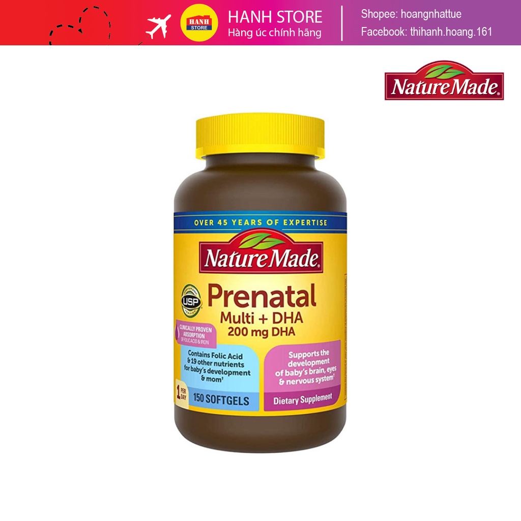 Bổ bầu Prenatal Multi + DHA Nature Made 150 viên của Mỹ