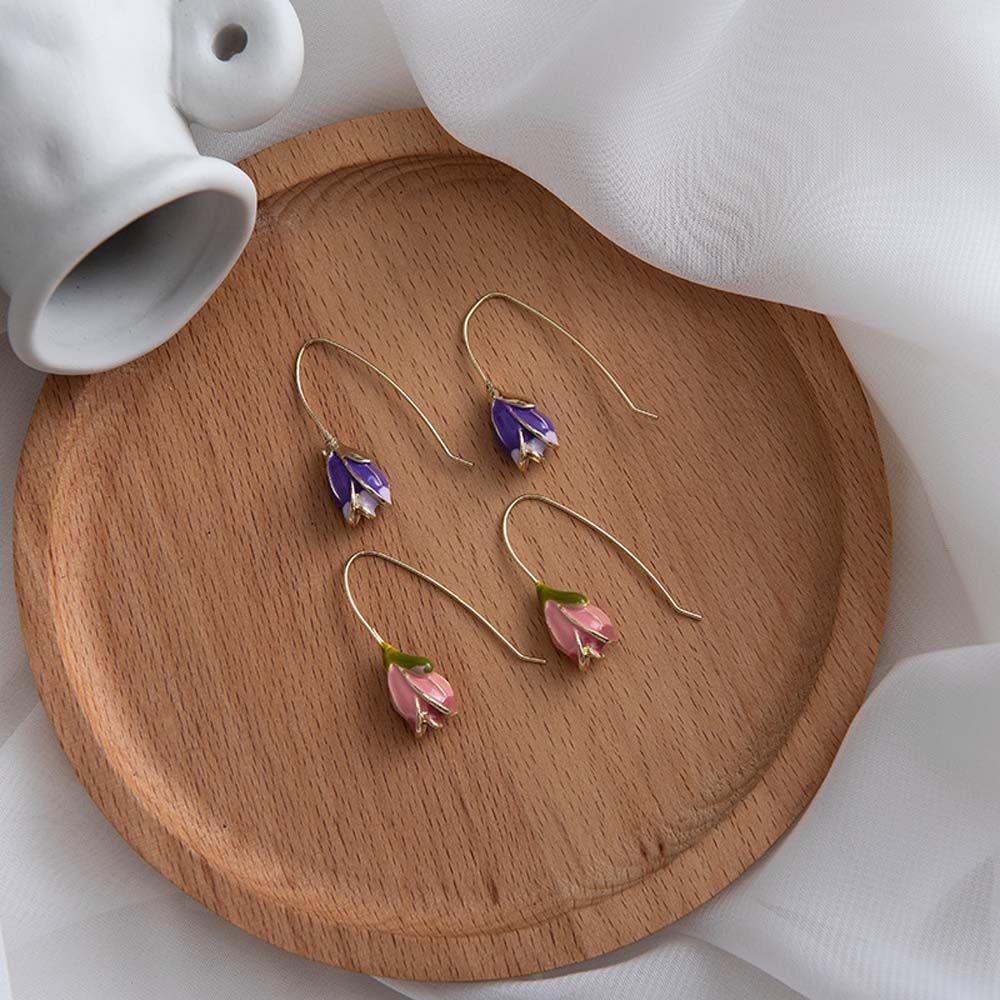Bông Tai Dáng Dài Hình Hoa Tulip Đơn Giản Phong Cách Retro Thời Trang Dự Tiệc Cho Nữ