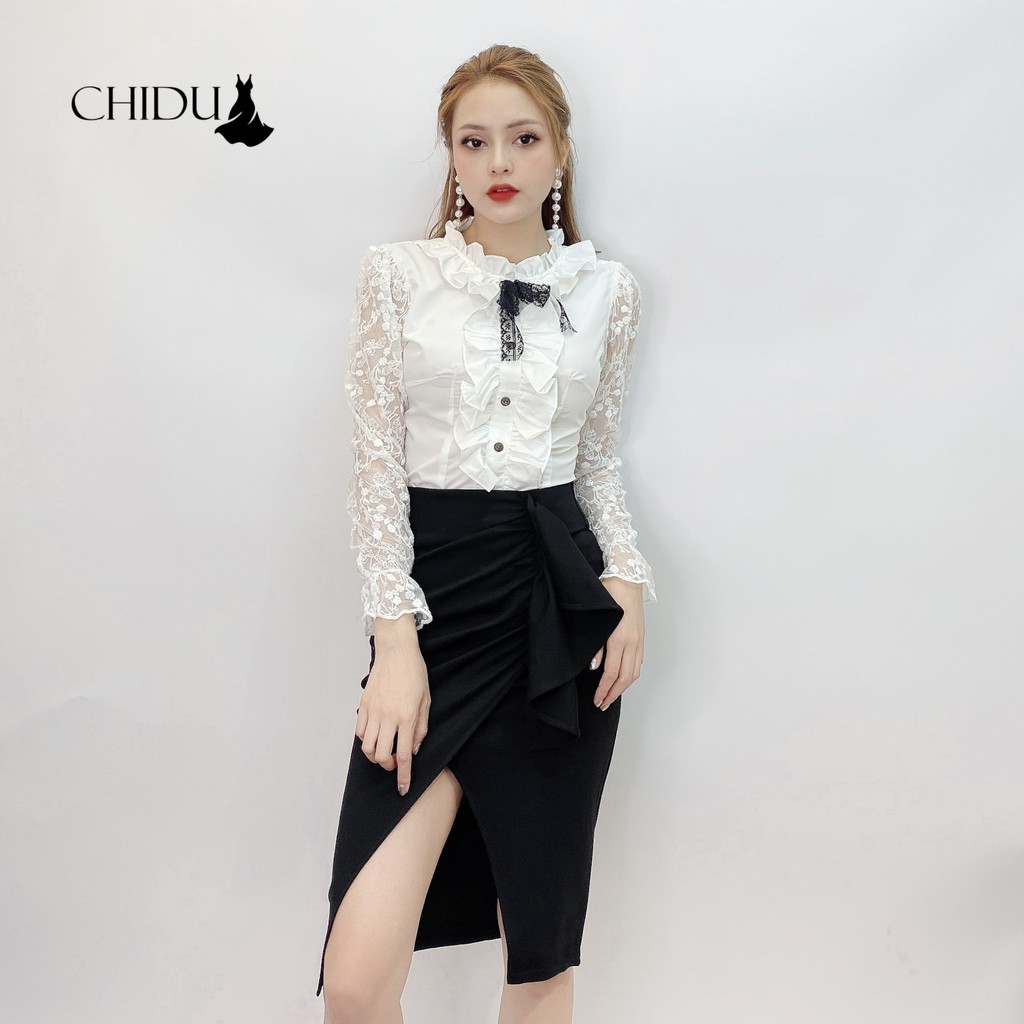 [ Mã WASTRUN4 giảm 10% tối đa 30K đơn 99K] CHIDU Áo sơ mi công sở tay ren phối nơ SP274 | BigBuy360 - bigbuy360.vn