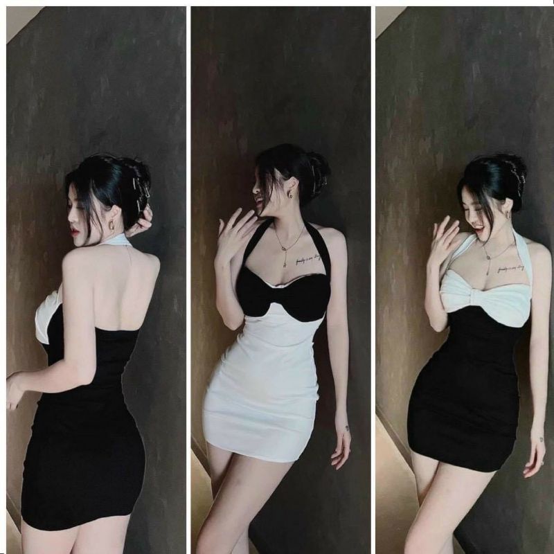 Đầm body đầm phối nơ trắng hở lưng sexy tôn dáng 68 (Giá sỉ) Lissa