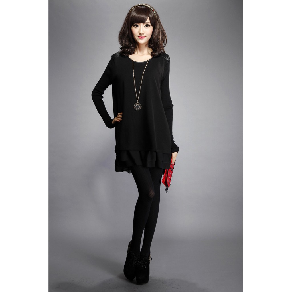 Freeship 40k đơn 99k tại HN & HCM - Đầm bầu dạ nỉ tay len -DB021