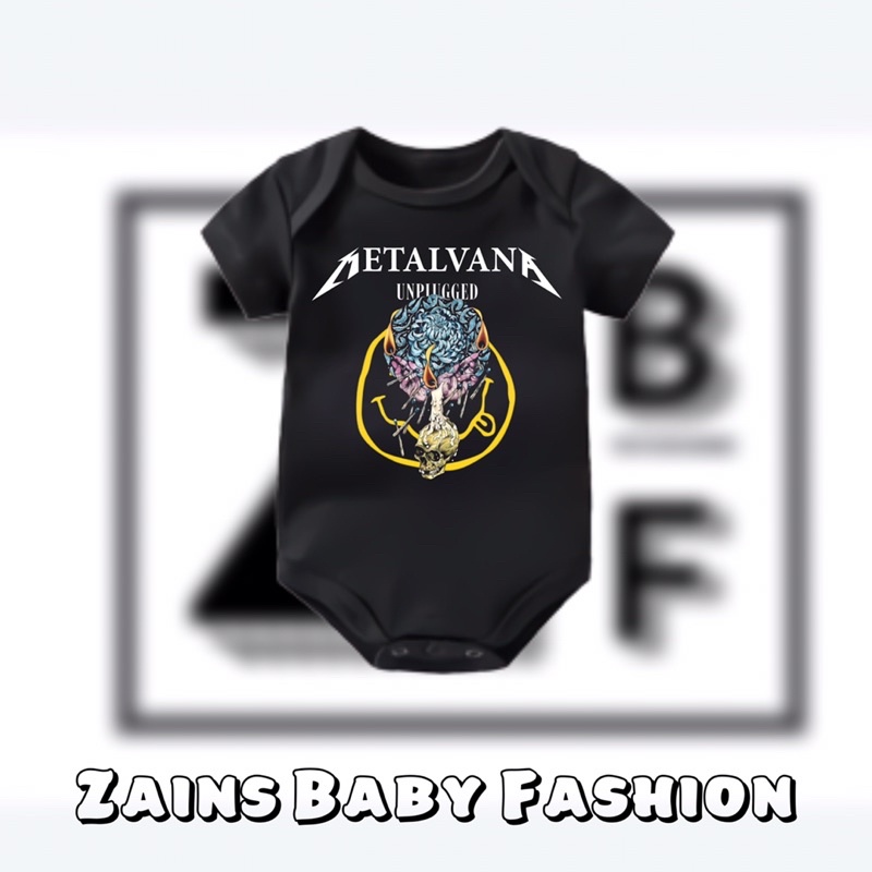 Bộ Áo Thun Liền Quần In Chữ Metallica X Nirvana jumper Cho Bé 0 1 2 3 4 5 6 7 8 9 10 11 12 Tháng Đến 1 Tuổi Đen Phong Cách unisex Bé Trai Bé Gái