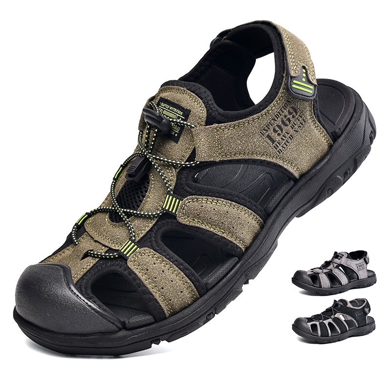 Giày Sandal Da Bò Thiết Kế Đục Lỗ Thoáng Khí Thời Trang Đi Biển Cho Nam