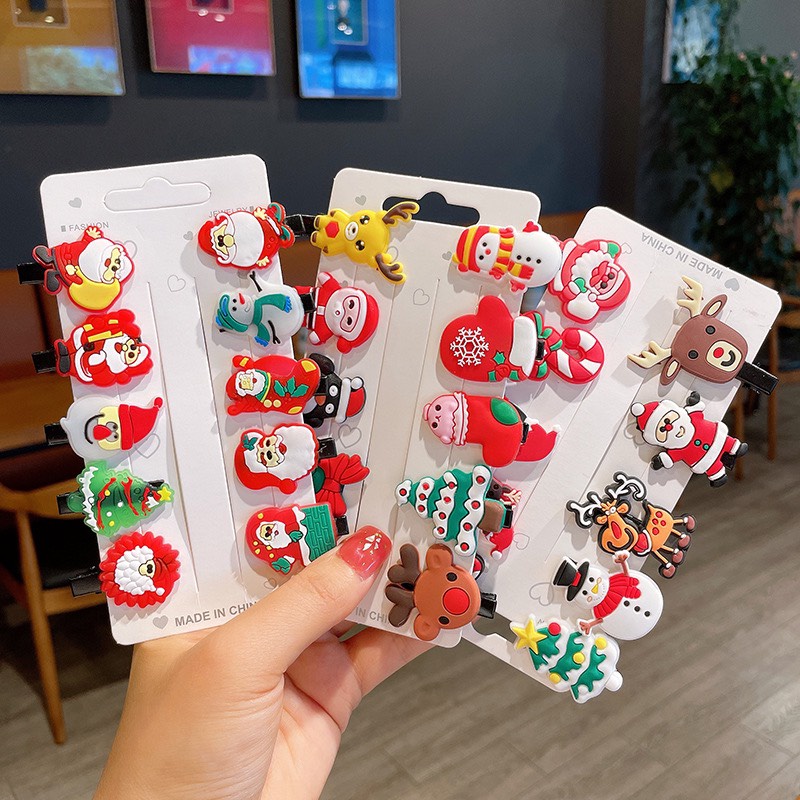 Set 10 kẹp tóc Tết năm mới 2024 Giáng sinh hoạt hình cao cấp lxinh xắn đáng yêu dễ thương cho bé gái