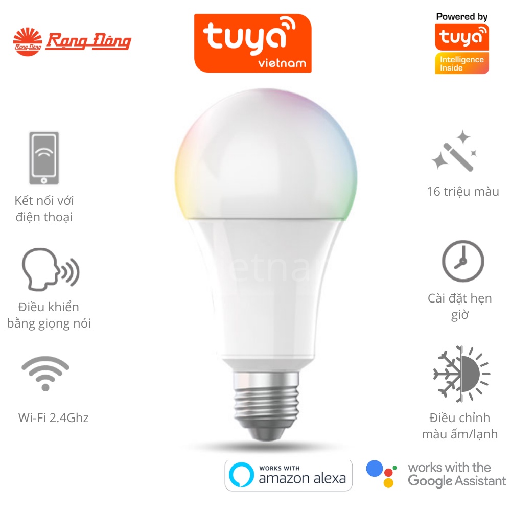 Bóng Đèn Thông Minh Rạng Đông 9W Wifi - Đa Sắc 16 Triệu Màu, Điều Khiển Bằng Giọng Nói E27 BH 1 Năm