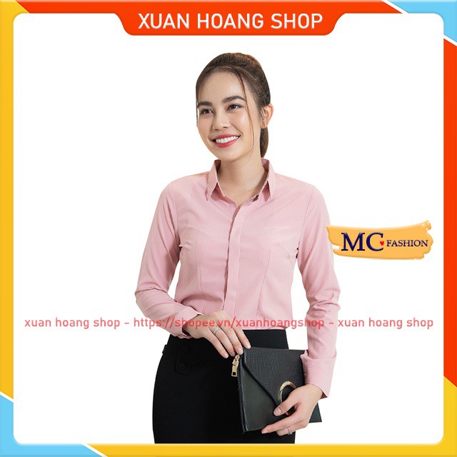 Áo Sơ Mi Nữ Tay Dài Mc Fashion A198, Siza S, M, L, Xl, 2Xl Dáng Công Sở Đẹp, Trơn, Màu Xanh Than, Đen, Trắng, Tím Hồng