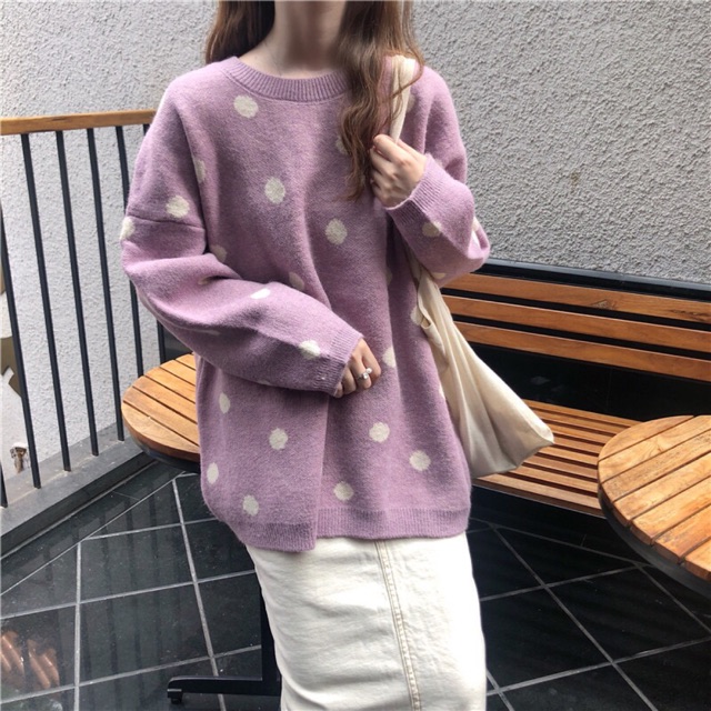 Áo len nữ chấm bi free size