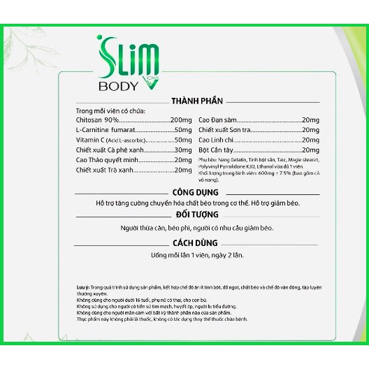 Giảm cân Slim Body Vicha, giảm hấp thu chất béo, đốt cháy mỡ thừa -Hộp 20 viên