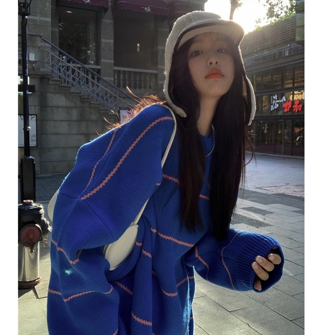 ÁO LEN DÀY DỆT KIM XANH KLEIN SỌC CỔ TRÒN - KLEIN BLUE SWEATER COTI OFFICIAL