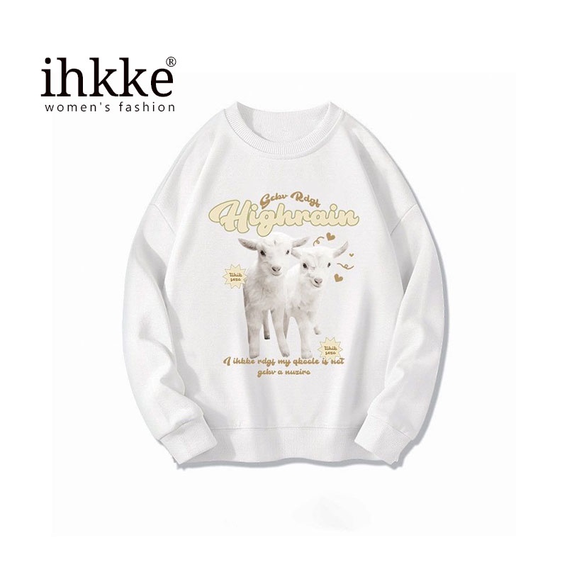 Áo sweater IHKKE dáng rộng phong cách Mỹ retro thời trang dành cho cả nam và nữ