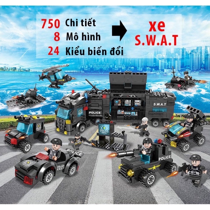 Bộ đồ chơi lắp ráp xế hình Lego Swat, Lego xe, Lego Tàu, Lego máy bay chiến đấu