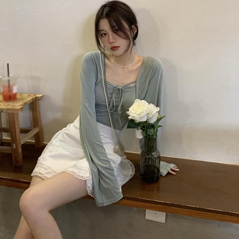 Set áo khoác tay dài và áo croptop không tay thời trang dành cho nữ