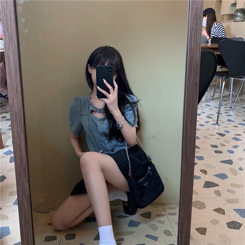 Áo Croptop jean nữ phong cách hàn quốc mẫu mới mã QD070