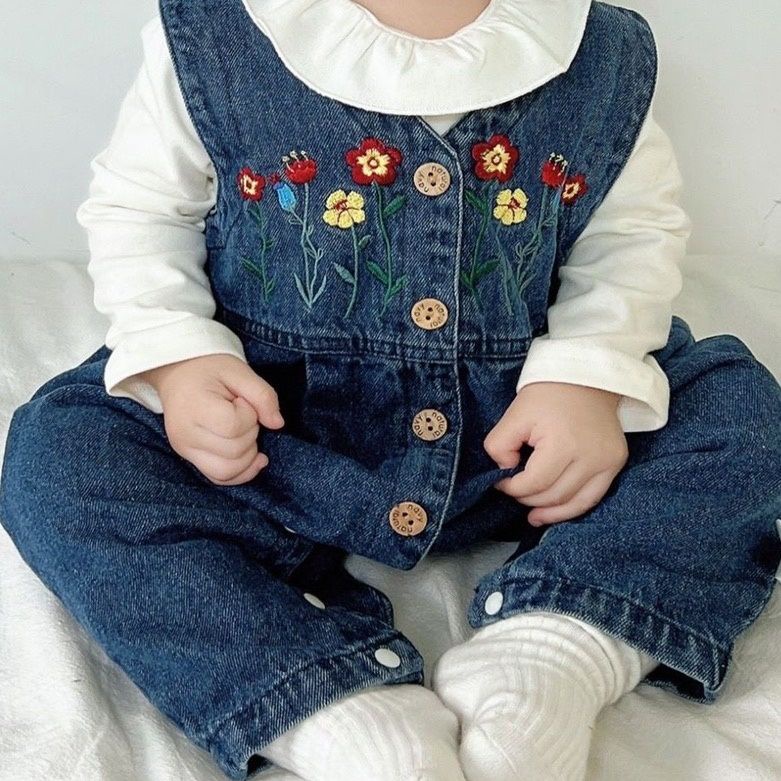 Bộ Áo Khoác Denim Dáng Rộng + Quần Yếm Denim Thời Trang Mùa Thu Hàn Quốc Cho Bé Gái