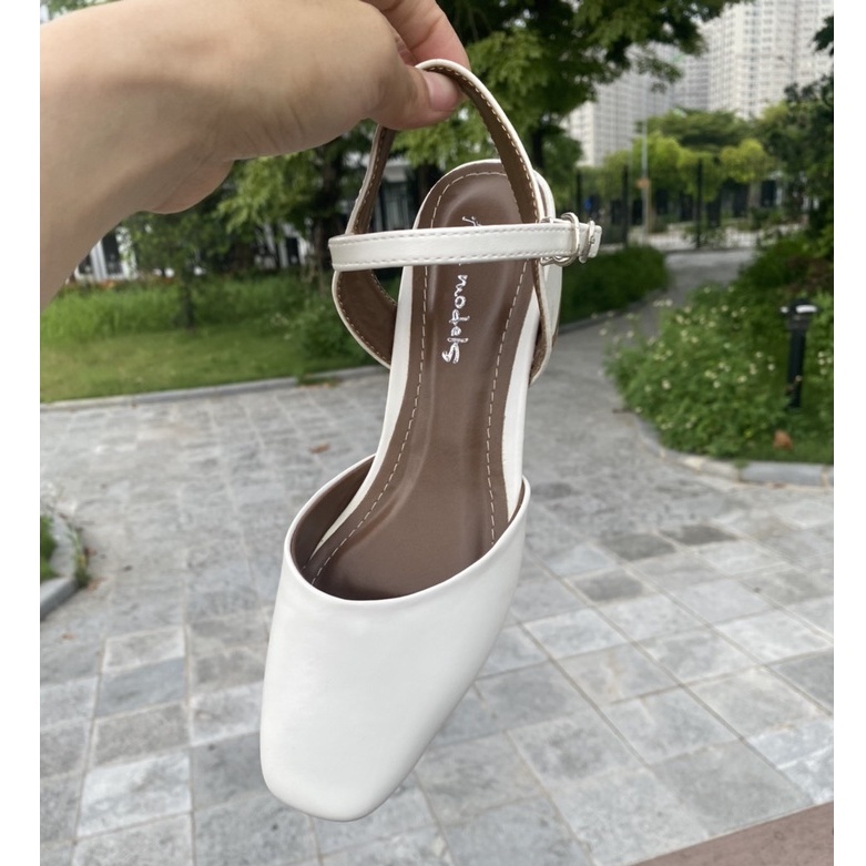 Giày sandal nữ 3 phân gót vuông bít mũi kiểu dáng giày mũi vuông phối quai hậu tiểu thư phong cách Hàn Quốc _ASD1004HC