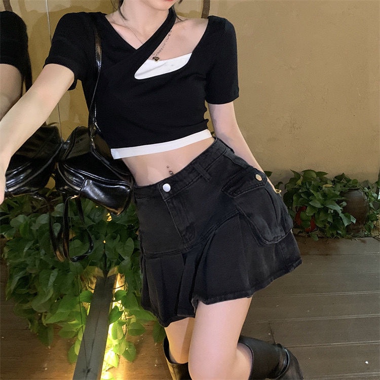 Áo thun croptop COZOKC tay ngắn thiết kế quyến rũ thời trang