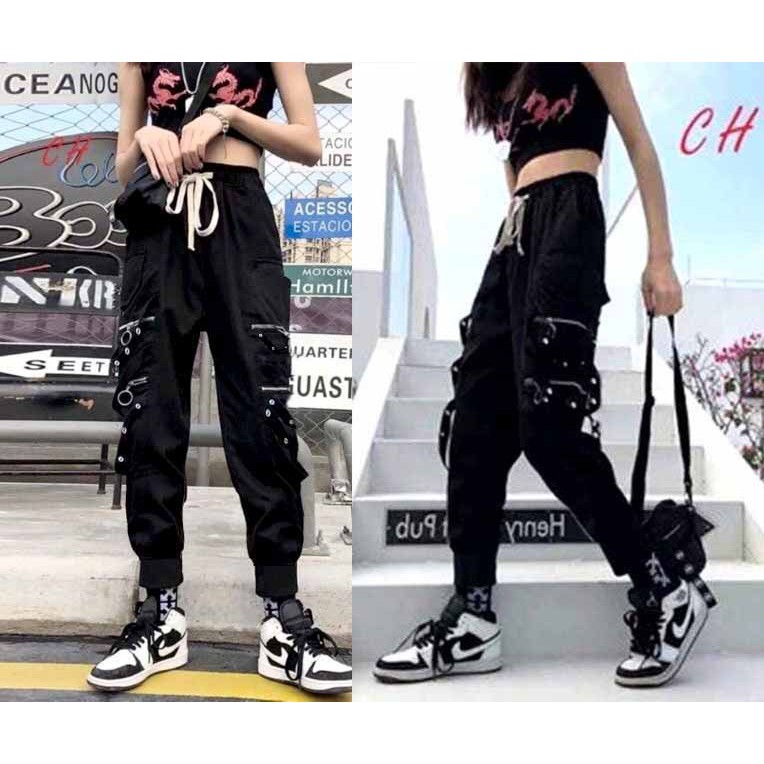 ❤️ VẢI BAO ĐẸP ❤️ QUẦN JOGGER THUN NỮ PHỐI KHÓA KHUYÊN MÀU ĐEN CHẤT COTTON DÀY MỊN CO GIÃN BAO ĐEP