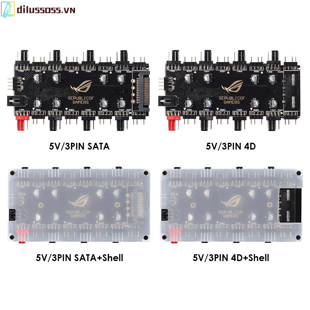 Bộ chia cổng Dilussoss 5v/ 3 chấu Argb 4 chấu Pwm Hub 1 sang 8 cổng cho bo mạch chủ PC nguồn
