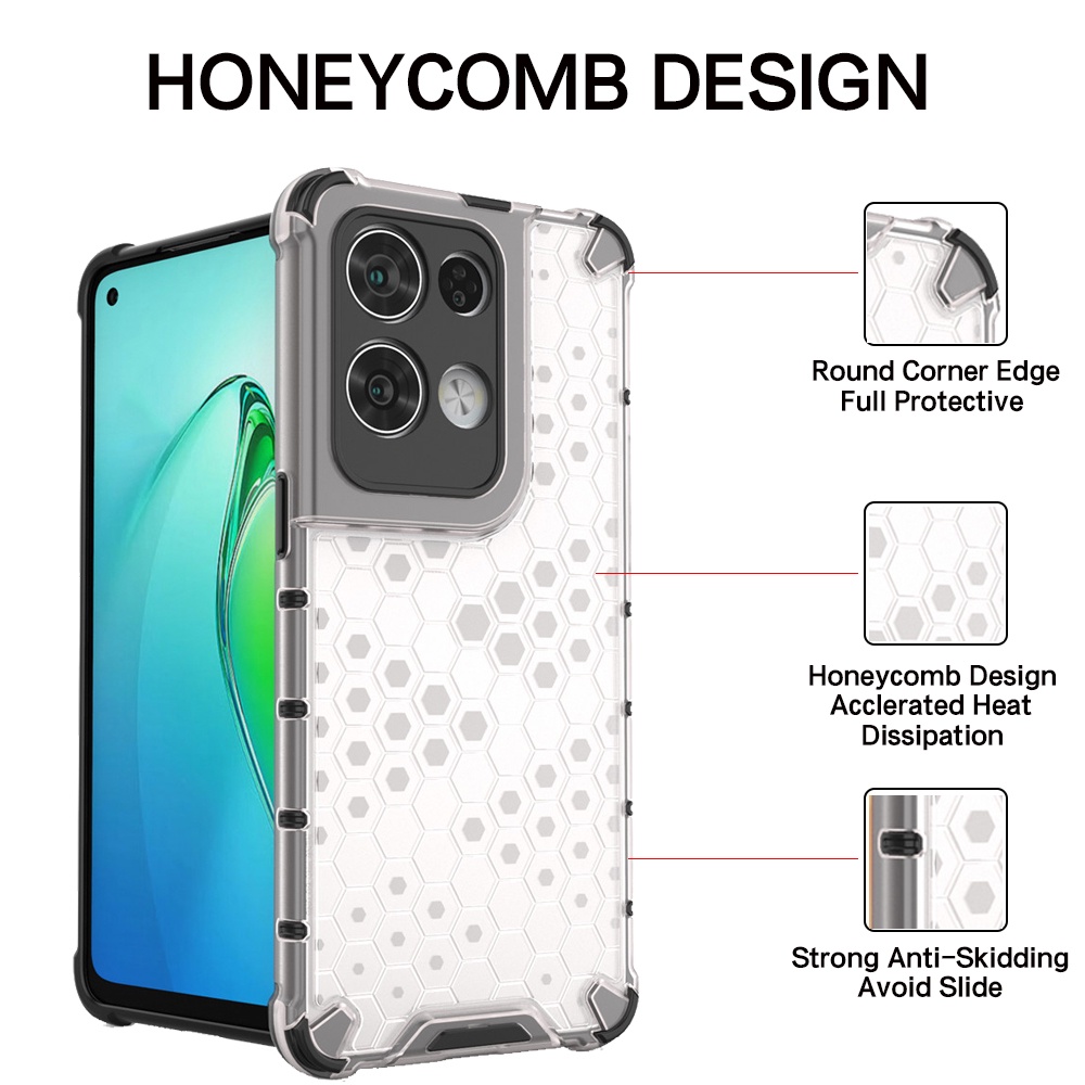 Ốp Điện Thoại PC Cứng Chống Sốc Họa Tiết Tổ Ong Màu Trong Suốt Cho OPPO Reno8 Pro Plus