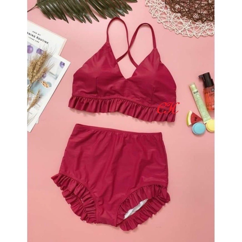 Sét bikini rua bèo áo dây có độn ngực COH588