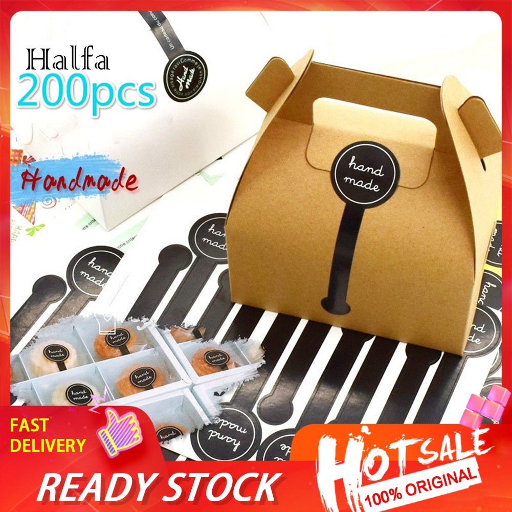 Cf❋ Set 200 Miếng Dán Trang Trí Túi Quà In Chữ Handmade Xinh Xắn