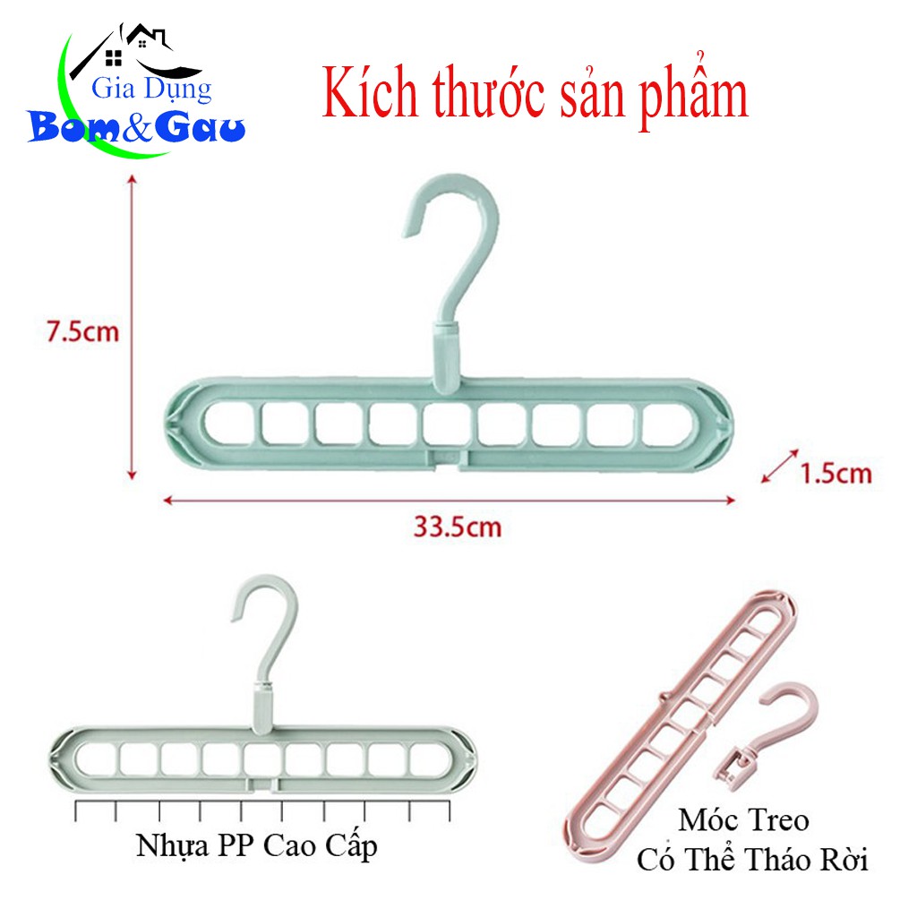 Móc nhựa phơi đồ, treo quần áo đa năng thông minh 9 lỗ gấp gọn