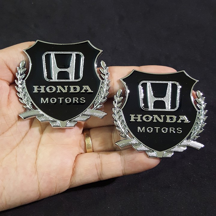 Bộ 2 miếng dán logo kim loại chữ HONDA bông lúa - logo bông lúa trang trí