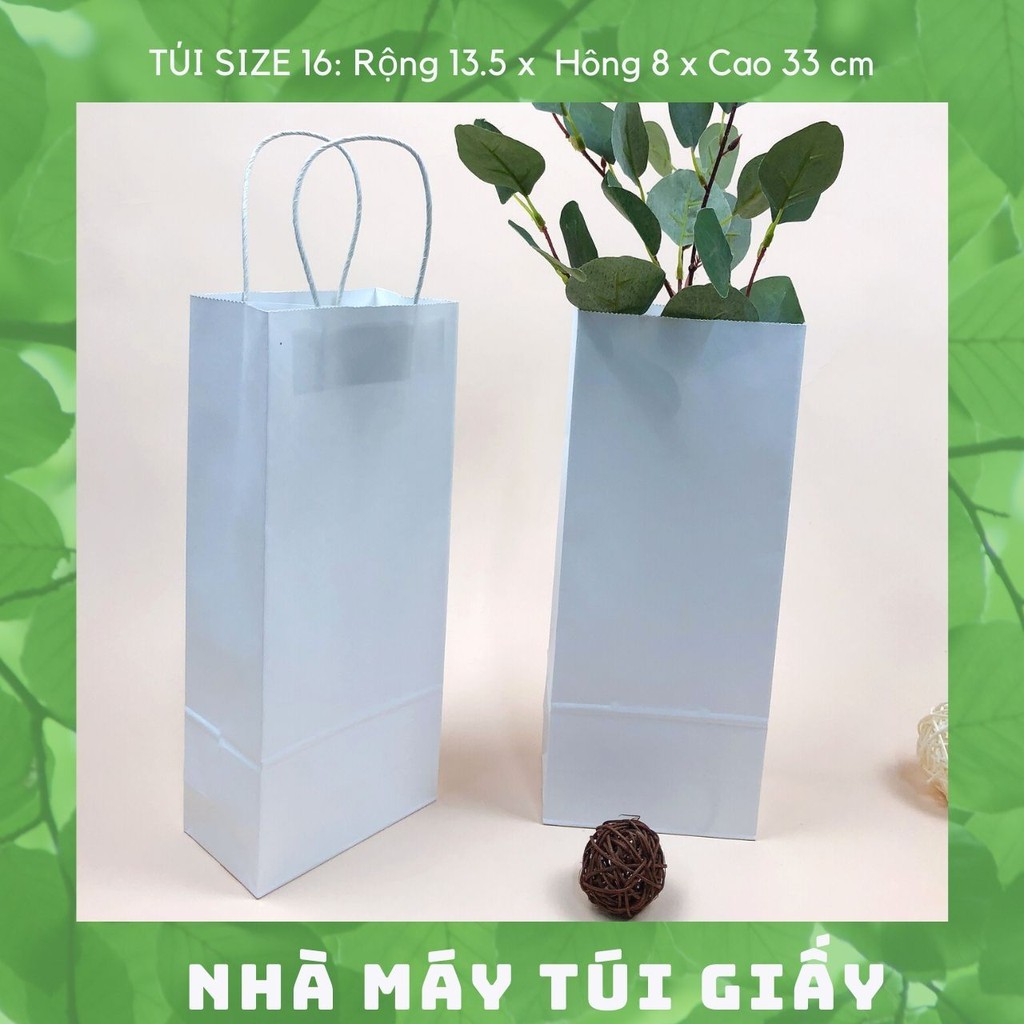 100 CHIẾC TÚI GIẤY KRAFT SIZE 16: 13.5x8x33 MÀU TRẮNG CÓ QUAI ( ẢNH THẬT)