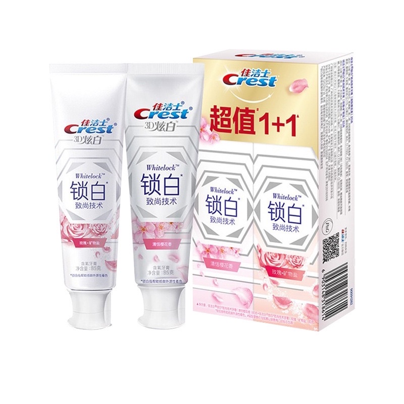 Kem đánh răng Crest Hoa Anh Đào, Quả Đào, Than Tre bản Trung 120g - Hương thơm lãng mạn làm trắng răng