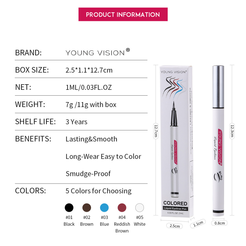 5 Colors Waterproof Black White Eyeliner Colored Liquid Eyeliner Sweat-Proof Non-Blooming Colorful Liquid Eyeliner Eye Makeup