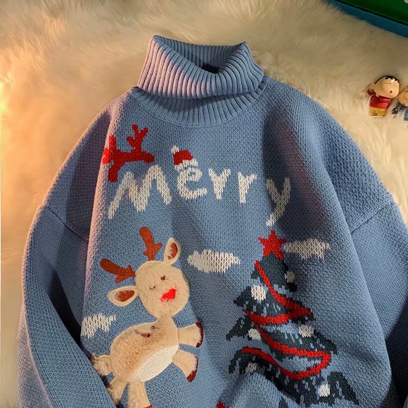 Áo len cổ cao giữ ấm phong cách giáng sinh thời trang mùa xuân cho nam/nữ/cặp đôi