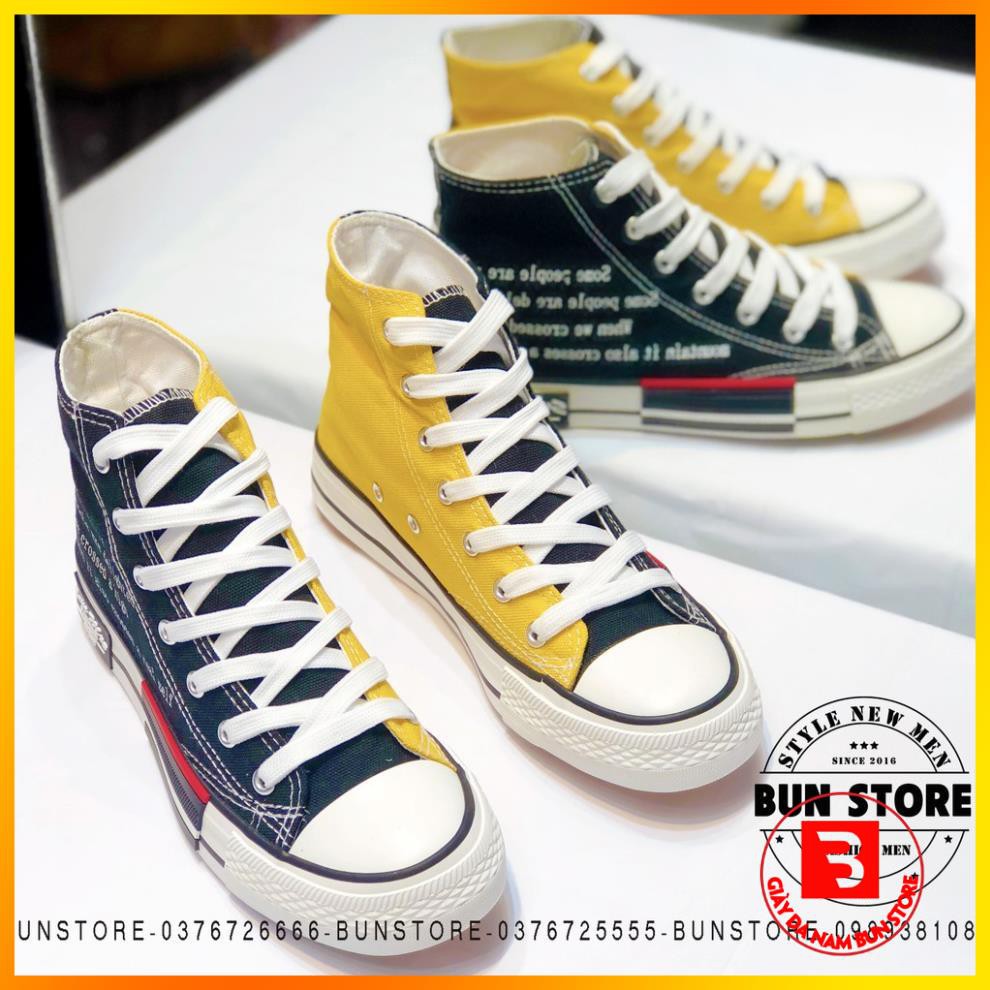GIÀY THỂ THAO NAM NỮ SNEAKER 2 VẠT MÀU ĐEN VÀNG CỔ CAO ĐẸP CV509 LOẠI 1