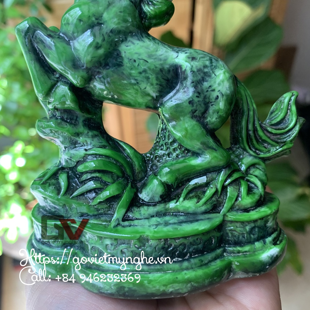 Tượng Đá Trang Trí Ngựa Phong Thủy -  Màu Xanh Lục Bích - Cao 12cm