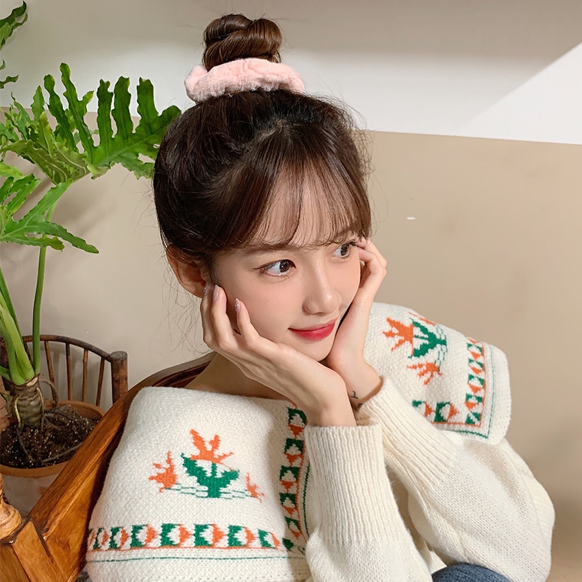 Dây Cột Tóc Cao Su Co Giãn Đính Bóng Lông Thời Trang Hàn Quốc