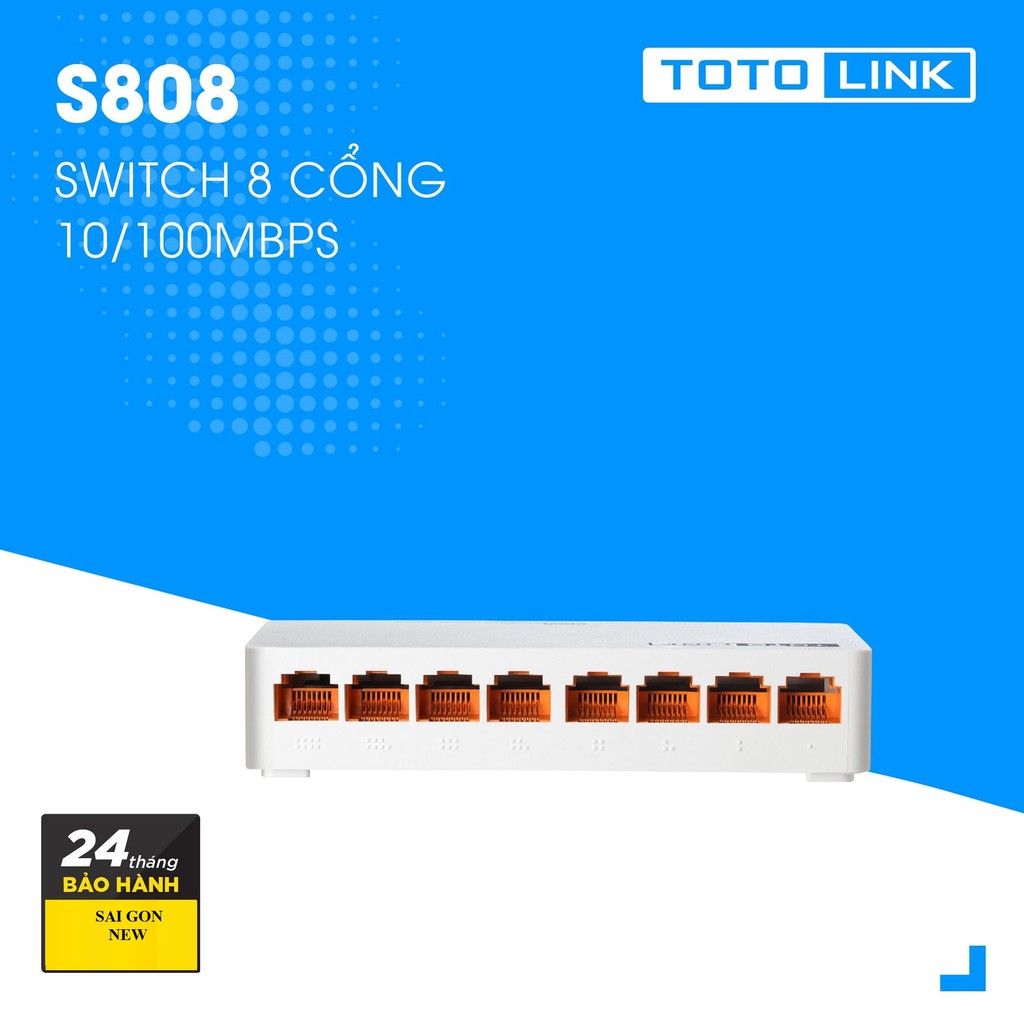 [Mã ELFLASH5 giảm 20K đơn 50K] Bộ chia mạng Totolink S808 gồm 8 cổng 10/100 Mbs - Switch 8 Cổng 10/100Mbps TOTOLINK