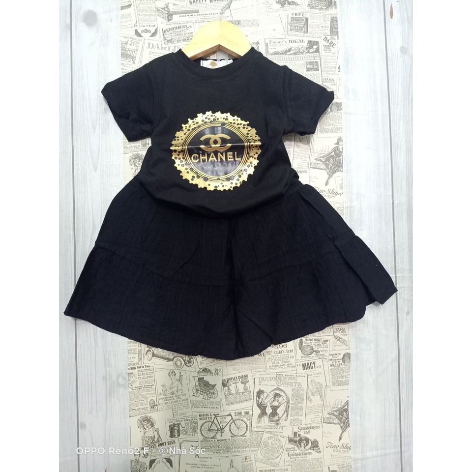 Set váy bé gái, Set chân váy kèm áo thun cotton họa tiết Chanel