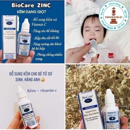 Kẽm nước BioCare Nutrisorb ZinC, Anh (30ml) tăng đề kháng cho trẻ sơ sinh từ 3 tháng cho bé biếng ăn- Trend girls online