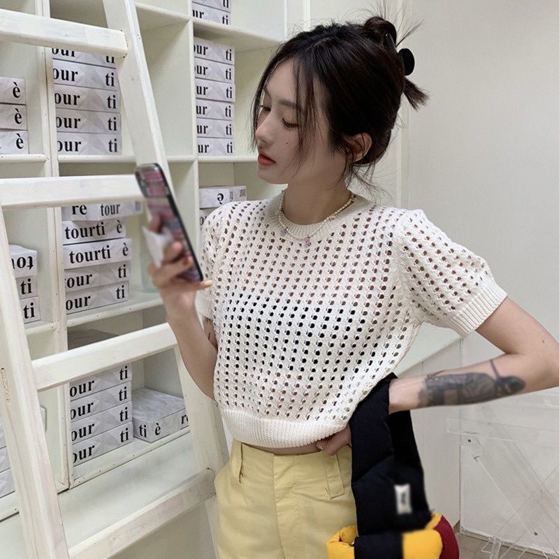 Áo Thun Tay Ngắn Cổ Tròn Màu Sắc Đơn Giản Cho Nữ