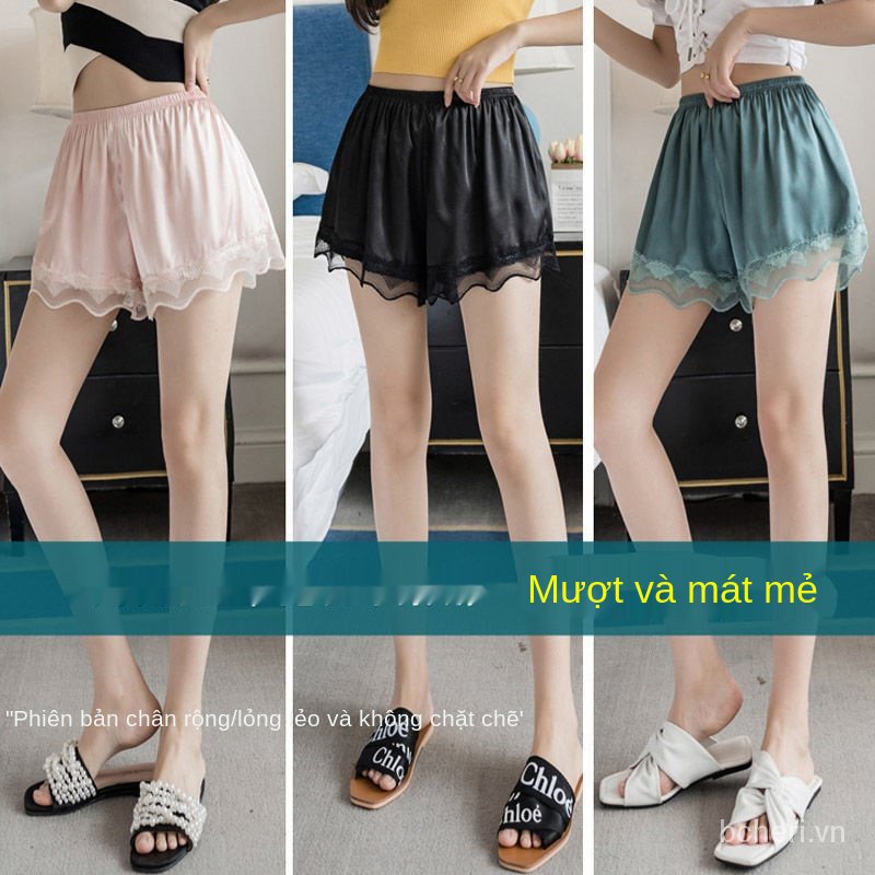 Quần short vải lụa mềm mại phối ren dễ thương cho nữ mặc ở nhà | BigBuy360 - bigbuy360.vn